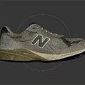 Beige And Gray Running Shoes With N Logo Gold Sole And Lace Up Design